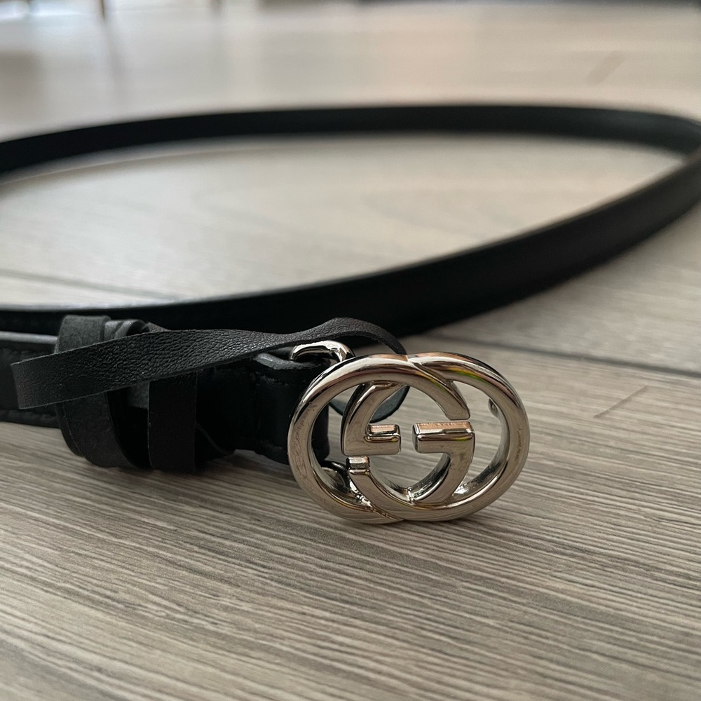 Authentic Gucci Black Belt with Silver GG Buckle